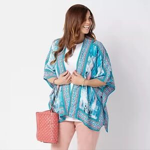 Tolani Collection Raelyn Petite Printed Open Front Woven Wrap Kimono Size MP